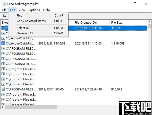 ExecutedProgramsList下载,信息查看,信息列表